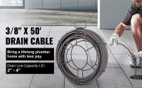 SucceBuy Cable de limpieza de drenaje de 50 pies x 3/8 pulgadas, serpiente de barrena de alcantarillado de núcleo sólido para tuberías, eliminación de obstrucciones, barrena de drenaje de alta resistencia, cable de alcantarillado de alto rendimiento - details 0