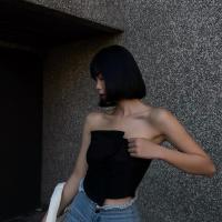 BUNO-Camiseta sin mangas Irregular para mujer, Tops de tubo con cremallera y espalda descubierta, chaleco gótico con hombros descubiertos para verano - details 2
