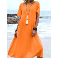 Vestido de manga corta con cuello redondo de color sólido estilo vacaciones de verano 2025 - details 1