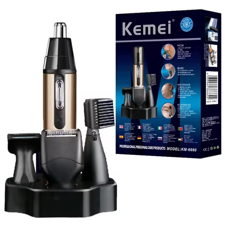Afeitadoras Kemei Originales 4 en 1 Recargables para Hombres Cuidado de la Barba y Limpieza de Orejas Kit de Afeitado de Nariz y Orejas Fuente de Alimentación AC/DC - 1