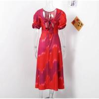 OUWU-Vestido midi con diseño sin espalda para mujer, elegante con estampado, cuello vuelto, mangas abullonadas, corte en A, novedad de verano 2024 - details 0