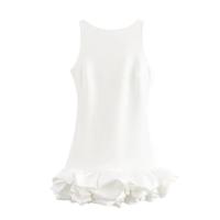 Cuello redondo sin mangas cierre de cintura slim color sólido falda corta envoltura vestido de cadera vestido pequeño - details 2