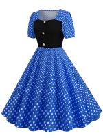 Women summer casual polka dot print short sleeve a line party vintage elegant midi dress - details 24
