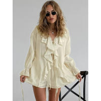 Conjunto casual de moda con volantes Design Sense, primavera verano, nuevo cárdigan con lazo, top y shorts, ropa de mujer - details 4