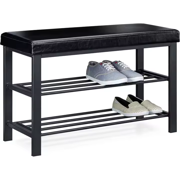 Organizador de zapatos moderno de 2 niveles Cuero sintético metálico, duradero y fácil de limpiar - 1