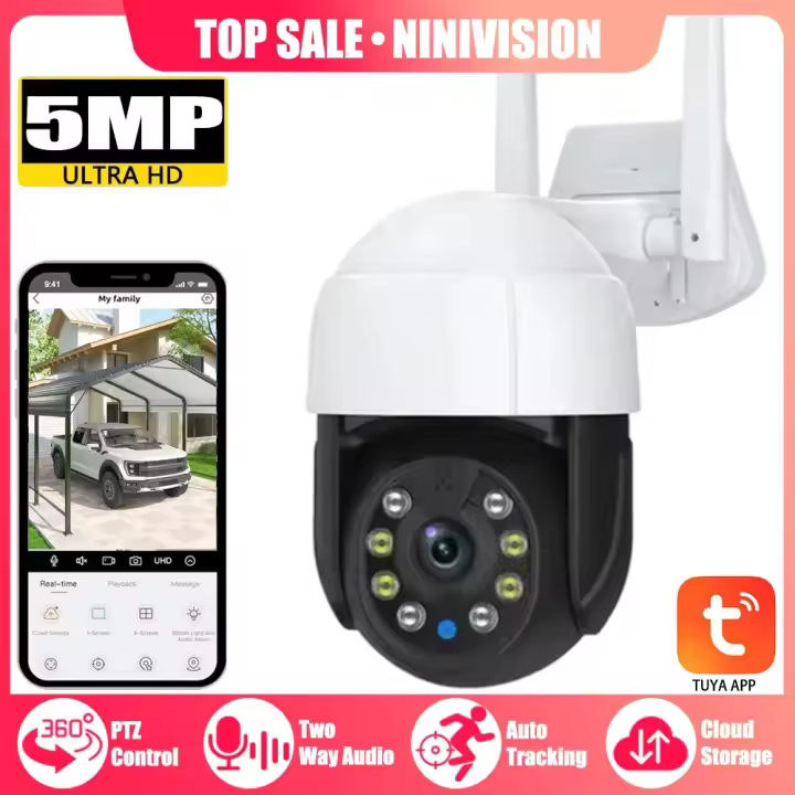 Cámara IP Tuya para Exteriores Seguridad Nocturna HD con Seguimiento Automático 5MP - 1