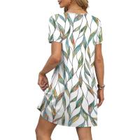 Vestido casual con bolsillo y manga corta estampada con escote en V - details 10