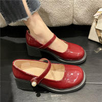 Nuevo francés retro boca ligera perla cabeza redonda tacón grueso tacón alto zapatos Mary Jane - details 15