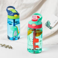 Botella de agua con pajita de silicona y tapa a prueba de derrames para niños, taza de dibujos animados de dinosaurio lindo, botella portátil escolar sin BPA - details 5