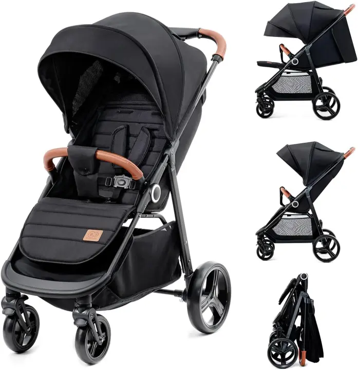 Kinderkraft Silla de Paseo ligera desde Nacimiento hasta 22 kg, Plegado con una sola mano, Posición tumbada, Suspensión de todas las ruedas, Capota grande XL, Grigio - 1