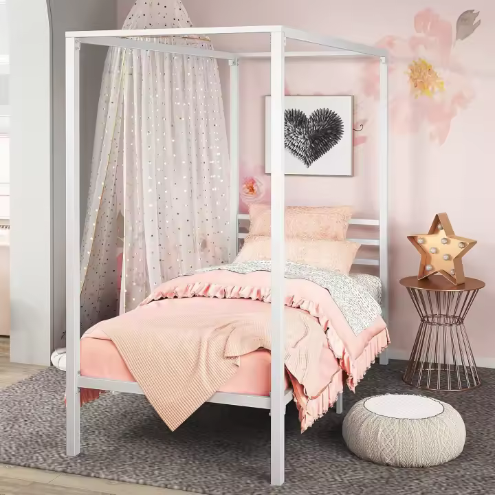 Patricia Cama 150x190 cm Altura 36 cm con almacenamiento bajo la cama Somier con dosel de metal y soporte de lamas de acero Oro - 1