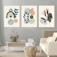 Pintura Abstracta de Hojas de Plantas Boho Verdes en Lienzo de DHROOM Arte de Pared Moderno para Sala de Estar Decoración del Hogar con Líneas de Sol - details 1