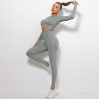 conjunto de yoga para mujer sin costuras ropa deportiva de gimnasio con manga larga sujetador de alto cinturón leggings de gimnasio traje deportivo - details 66