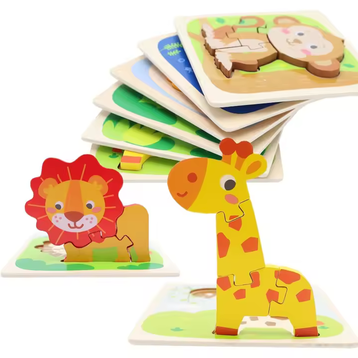 Rompecabezas de animales de madera para niños de 3 a 5 años, paquete de 6 piezas, juguetes Montessori para más de 3 años - 1
