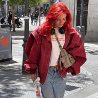 Chaqueta de cuero con cremallera para mujer, abrigo recortado de manga larga con solapa, color rojo vino, Vintage, moda de otoño - details 4