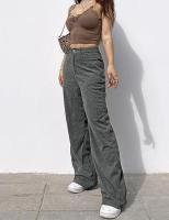 Otoño Invierno pantalones de pana de pierna ancha de cintura alta para mujer moda coreana algodón Casual todos medianos - details 3