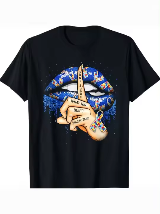 Camiseta de Conciencia de Autismo Cuello Redondo Manga Corta Algodón Suave Regalo Ideal para Papás - 1