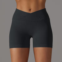 Hamidou pantalones cortos deportivos para mujer, Shorts de Yoga con cintura cruzada, gimnasio, entrenamiento, correr, cintura alta, realce de cadera, sin costuras, Fitness - details 72