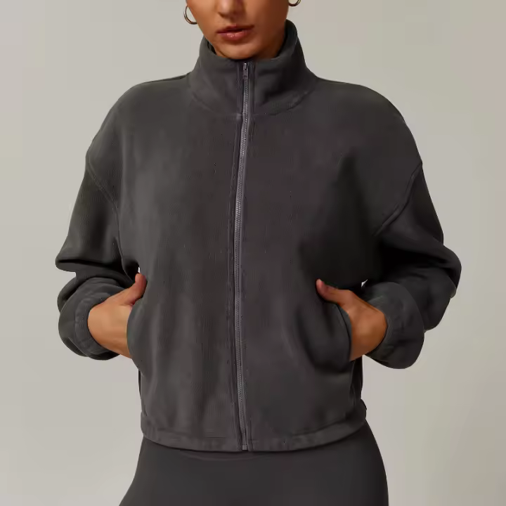 Chaqueta de lana Chaqueta con cremallera para mujer Chaqueta informal suave y cómoda de invierno suave y cálida Ropa para exteriores con cuello alto - 1