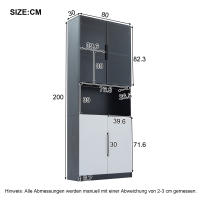 Vitrina minimalista moderna con puertas de vidrio, vitrina con luces LED, estantería para coleccionables, temperatura y brillo de color ajustables, puertas blancas con decoración negra, 80*30*200cm - details 1