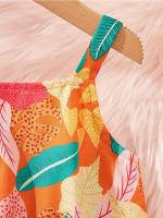 Vestido de verano de mono informal de moda con estampado de flores tropicales de moda para niñas - details 4