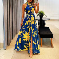 Ropa de mujer, novedad de verano 2025, vestido de longitud media con abertura y cintura alta, a rayas claras y dulces, con cuello colgante - details 0
