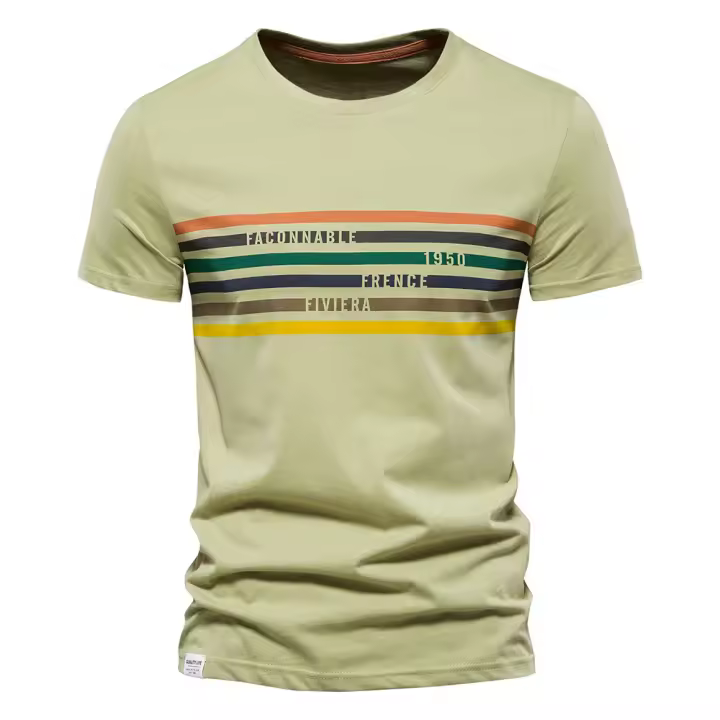 Camisa de manga corta para hombre, novedad de verano 2024, camiseta de media manga con estampado de rayas de color para hombre - 1