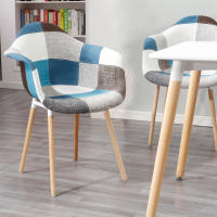 Sillas de comedor de tela de retales, sillón de oficina con asiento acolchado, patas de madera, muebles de cocina, 2 unidades por juego - details 3