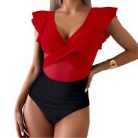 Traje de baño para mujer 2024, tendencia, Control de barriga, cuello en V, Bikini Sexy, trajes de baño fruncidos, traje de baño ajustado con manga con volantes - details 37