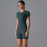 Chándal de cuello redondo para mujer, camiseta de ciclismo de secado rápido, ropa de entrenamiento transpirable, pantalones cortos deportivos para correr y gimnasio - details 20