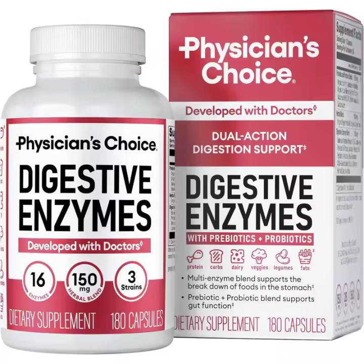Physician's CHOICE Enzymes Multi Enzymes, prebióticos orgánicos, probióticos para la salud digestiva del intestino, alivio del malestar durante la hora de comer y - 1
