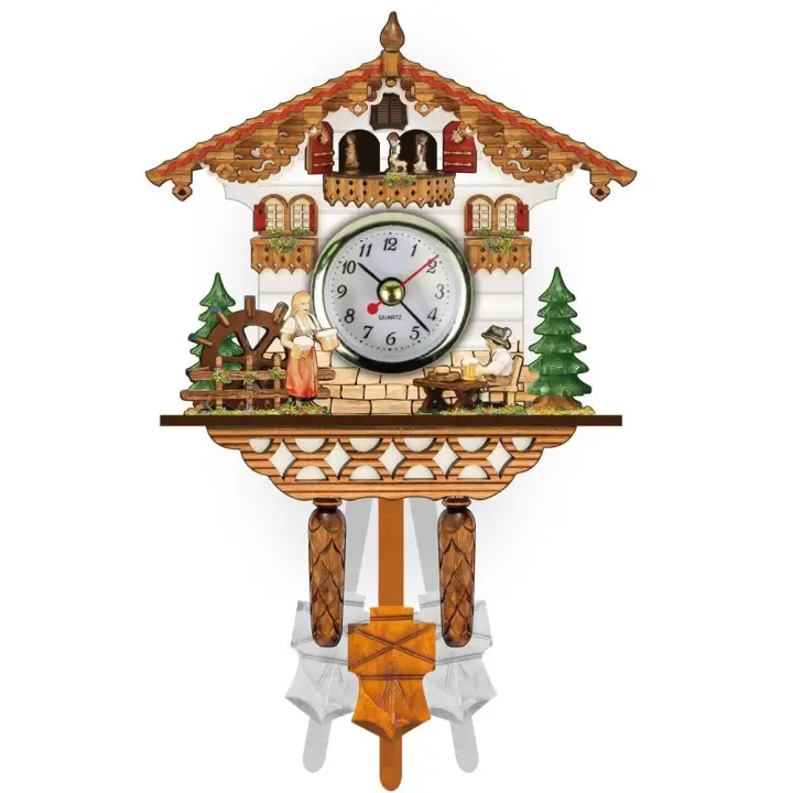 Péndulo de madera silencioso, reloj de pared de cuco de madera, Torre del bosque, múltiples estilos, Vintage, 3D, Chiming, regalo de inauguración de la casa - 1