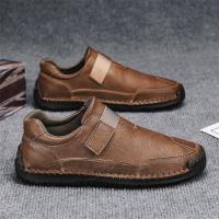 Zapatillas deportivas de cuero para hombre, zapatos planos sin cordones de Velcro, cómodos, ligeros, para conducir, para caminar y trabajar - details 6