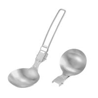Cuchara de sopa plegable de acero inoxidable para acampar al aire libre, utensilios de cocina portátiles resistentes al desgaste, herramientas - details 8