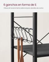 Estantería de Cocina con Ruedas, Carrito de Servicio de 3 Niveles, Estantería para Microondas, Horno, Tostadora, Marco de Metal con 6 Ganchos, Marrón Rústico y Negro KKS60XV1 - details 15