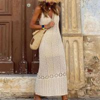 Vestido de blusa de bikini de chaleco largo hueco de punto de color sólido de ropa de playa para mujer - details 5