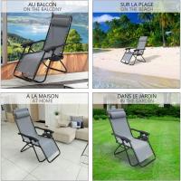 Set de 2 Sillas de Jardín Plegables Silla de Gravedad Cero Reclinable con Soporte para Bebidas y Reposacabezas Extraíble Carga Máxima 120kg Negro - details 40