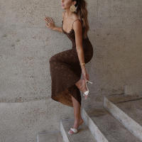 BUNO-Sexy vestido de encaje marrón con tirantes para mujer, vestidos elegantes lisos ajustados con envoltura en el pecho, vestidos de fiesta de noche para mujer, Club de graduación 2025 - details 6