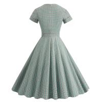 Elegante Vestido Midi Retro con Cuello en Lazo de Cintura Alta Estilo Rockabilly a Cuadros para Mujeres Otoño Vestido Elegante Cinturado - details 4