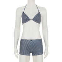 Conjunto de dos piezas de bikini a rayas sexy estilo vacacional americano Lianlianbuwang, top halter y shorts para chica atractiva - details 24