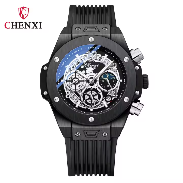 Reloj de cuarzo brillante geométrico para hombres multifunción - 1