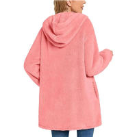 Chaqueta casual con botones de bolsillo y capucha polar para mujer - details 5