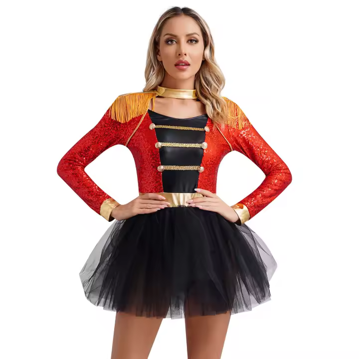 Vestido con tutú para mujer, uniforme con borlas, disfraz de baile, Halloween, Navidad, carnaval, fiesta temática, maestro de circo - 1