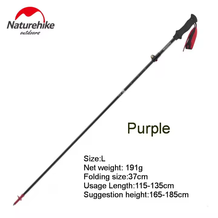 Palos de Senderismo Naturehike Ultraligero de Fibra de Carbono 5 Secciones para Caminata y Correr en Alpenstock Plegable 34cm 175g - 1