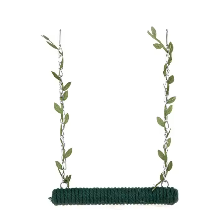 Columpio para pájaros con cuerda de algodón, resistente al desgaste, duradero, juguete para columpio para loros, garra de madera para loros, palo de molienda, periquitos - 1