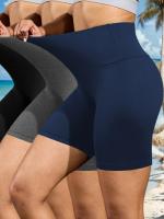 Paquete de 3 pantalones cortos de motociclista de cintura alta para mujer, control de barriga súper suave, sin transparencias, entrenamiento, yoga, correr, push up, pantalones cortos de gimnasio y fitness - details 3
