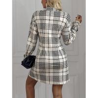 Vestido camisero de manga larga para mujer, elegante a cuadros, elástico de una pieza, moda coreana, informal, para fiesta - details 23