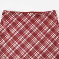 BUNO Y2K Falda trompeta a cuadros rojos de cintura alta para Festival de Navidad Faldas largas de sirena vintage Pantalones estéticos - details 5