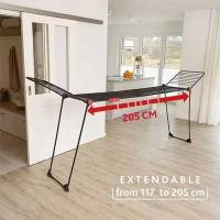 Tendedero Extensible Ultimate |   Alas laterales y varillas gruesas extensibles XXL |   Montaje súper fácil y rápido |   Hasta 30 metros de longitud de tendido I Menos marcas en la ropa I Color Negro - details 1