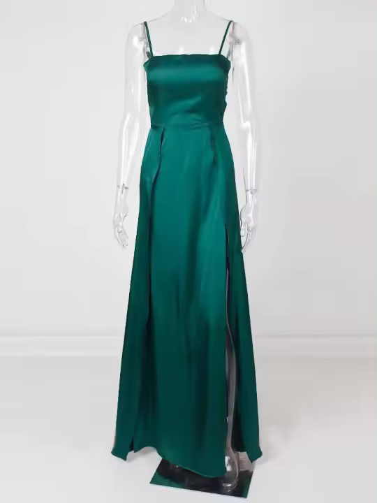 Vestido de Satén sin Correas de Verano Sexy, Lumbar, Rojo y Verde, Ideal para Fiesta de Cumpleaños y Ceremonia de Graduación - 1